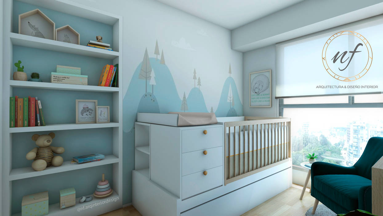 Propuesta Dormitorio Bebé NF Diseño de Interiores Cuartos para bebés diseño,dormitorio,bebe,decoracion,muebles,remodelacion,casa,espacios diseñados