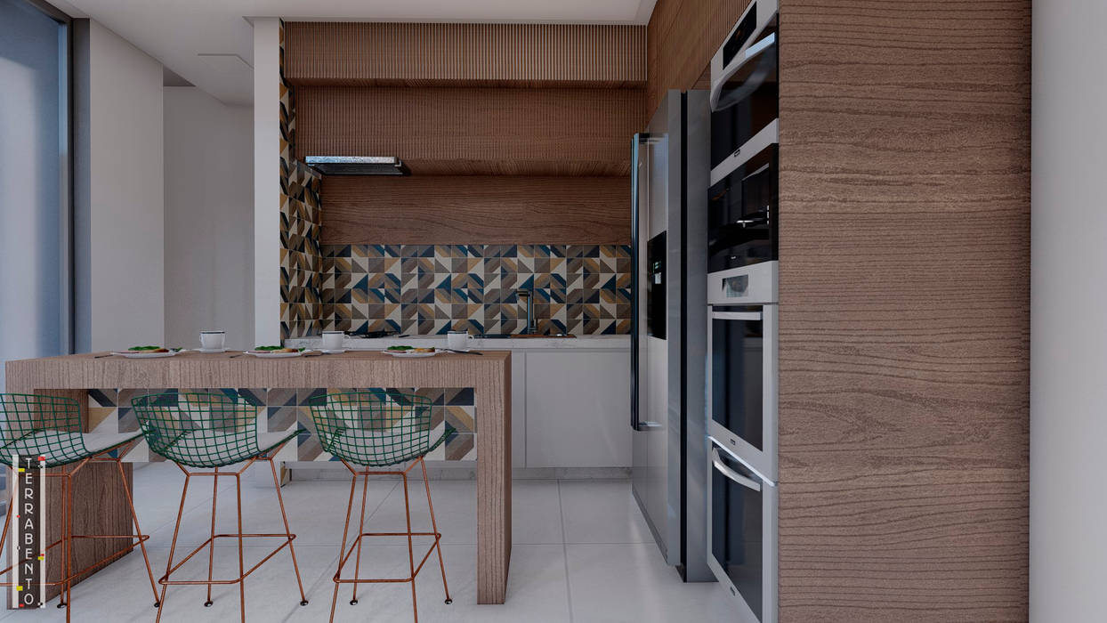 Casa Zuntini, TERRABENTO ARQUITETURA E INTERIORES TERRABENTO ARQUITETURA E INTERIORES Kitchen units Wood-Plastic Composite