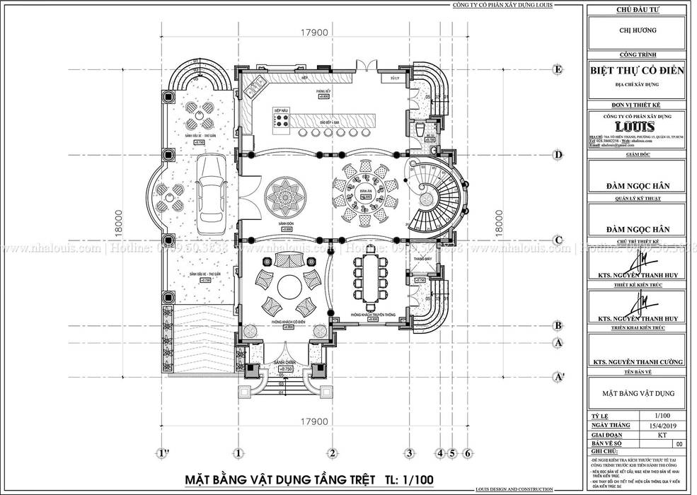 THIẾT KẾ BIỆT THỰ 3 TẦNG TÂN CỔ ĐIỂN ĐẸP XA HOA TẠI QUẢNG NGÃI, Công Ty Thiết Kế Xây Dựng LOUIS Công Ty Thiết Kế Xây Dựng LOUIS