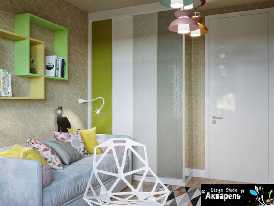 Квартира в современном стиле, Дизайн студия "Акварель" Дизайн студия 'Акварель' Спальни для девочек Бетон
