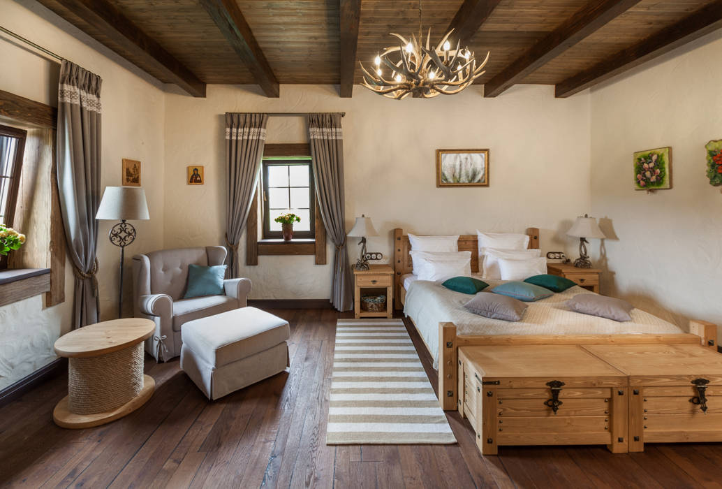 Усадьба, mlynchyk interiors mlynchyk interiors Rustic style bedroom Wood Wood effect
