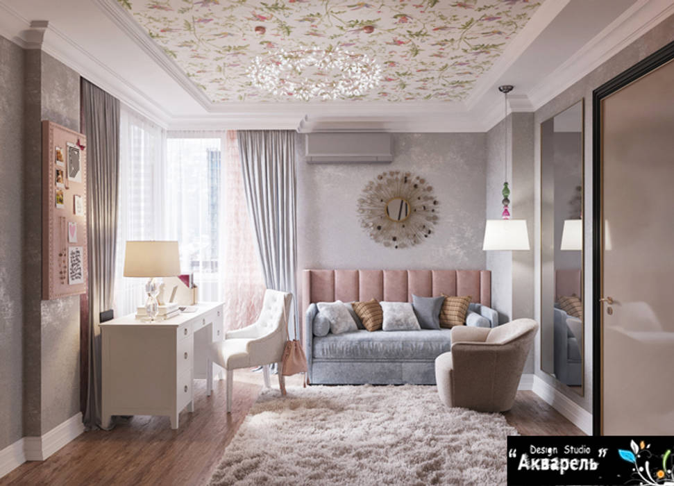 Интерьер четырехкомнатной квартиры в стиле американской классики , Дизайн студия "Акварель" Дизайн студия 'Акварель' Girls Bedroom مضبوط کیا گیا کنکریٹ