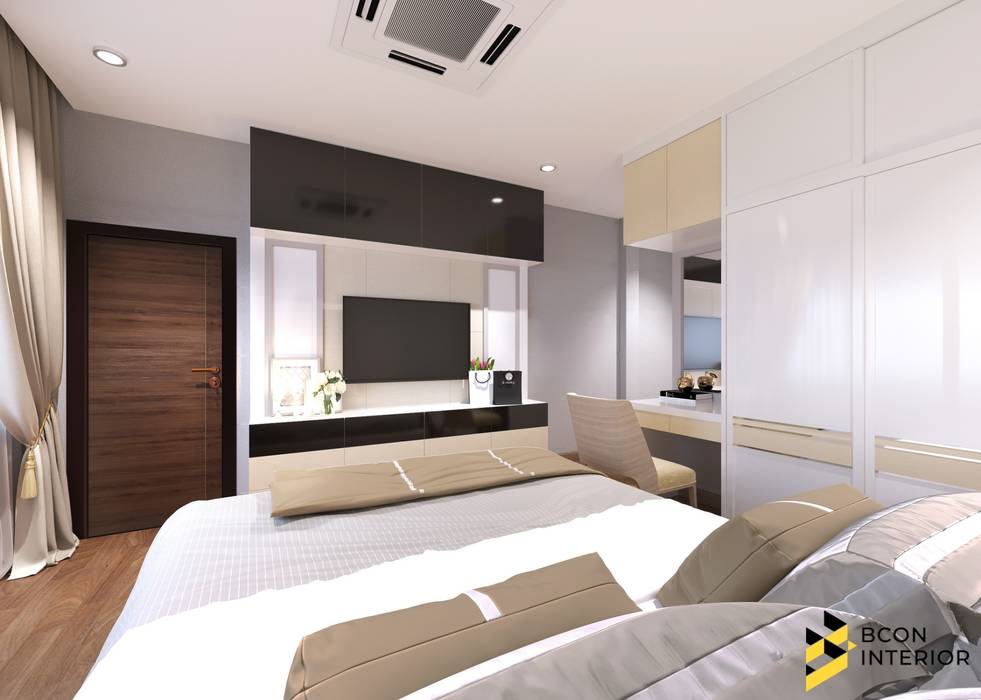 ผลงานการออกแบบบ้านพักอาศัย 2 ชั้น, Bcon Interior Bcon Interior Moderne Schlafzimmer Betten und Kopfteile