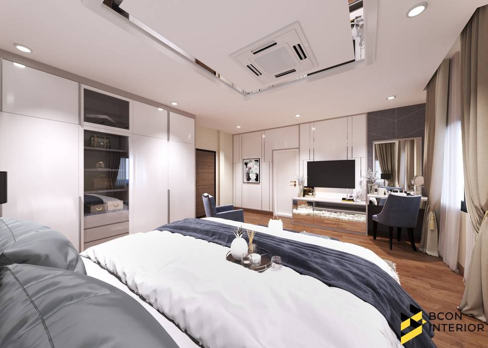 ผลงานการออกแบบบ้านพักอาศัย 2 ชั้น, Bcon Interior Bcon Interior Modern style bedroom Beds & headboards