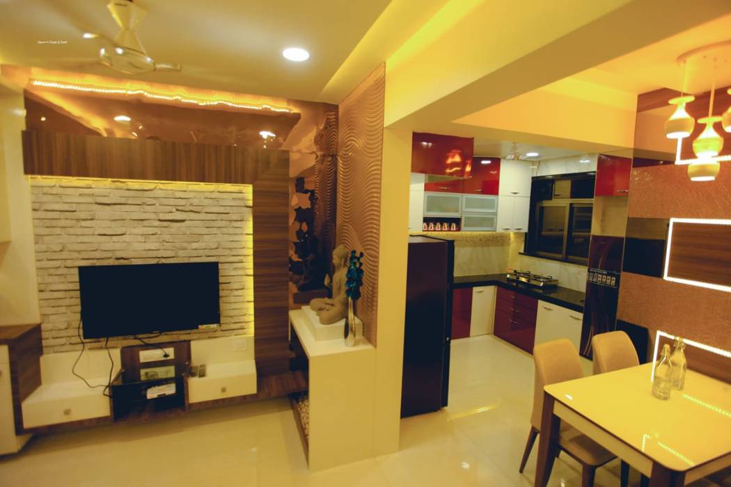 2 BHK home in Thakurli, Mumbai , Square 4 Design & Build Square 4 Design & Build Salas de estar modernas