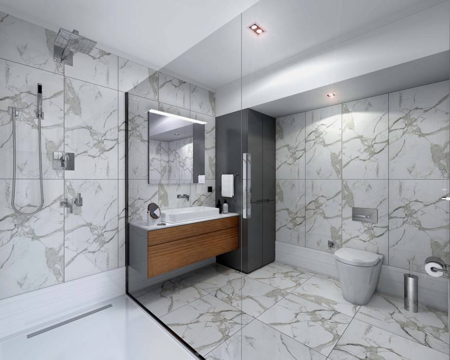 İç mekan - 3 boyutlu görsel Orby İnşaat Mimarlık Modern Banyo Granit Banyo,banyo lavabosu,banyo zemini,klozet,banyo aynası