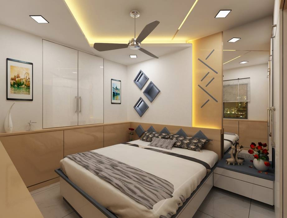 3BHK home design in Ghansoli, Mumbai , Square 4 Design & Build Square 4 Design & Build Спальня
