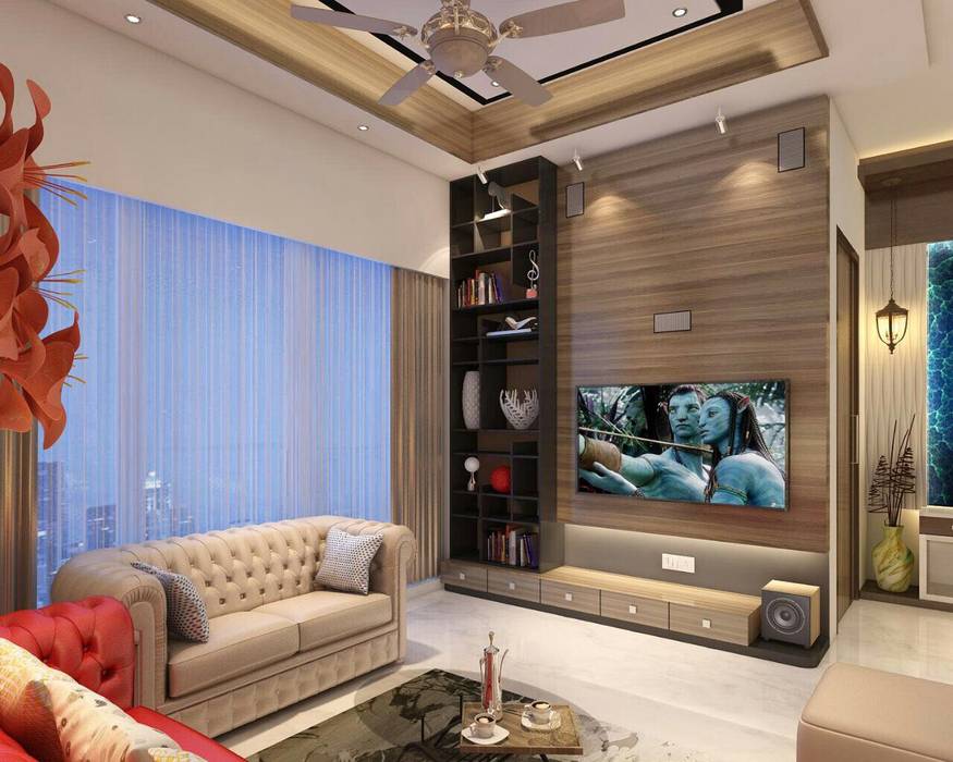 3BHK home design at Lodha in Thane, Mumbai , Square 4 Design & Build Square 4 Design & Build Moderne Wohnzimmer