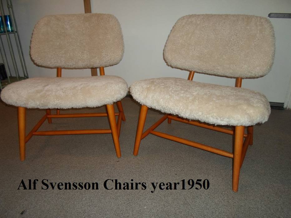 Alf Svensson Chairs Reupholstered in sheepskin Steffani Antiques & Design Living room Stools & chairs