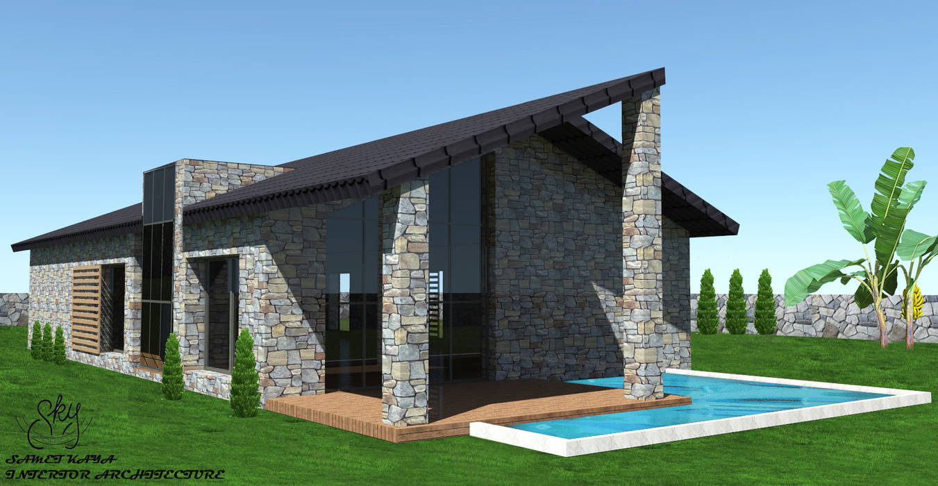 Taş ev dış cephe SKY İç Mimarlık & Mimarlık Tasarım Stüdyosu Kır evi taş ev