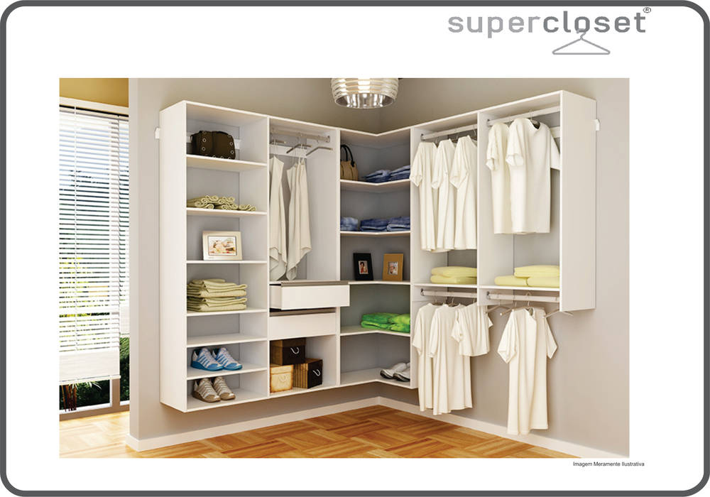 Guarda Roupa em L Casal Modelo Closet - Superclosets, SuperClosets SuperClosets 臥室 MDF 衣櫥與衣櫃