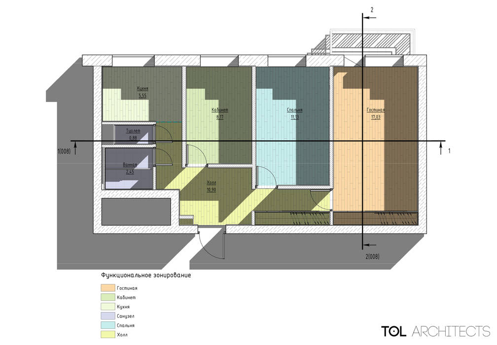 Трёхкомнатная квартира для молодой семьи на востоке Москвы., TOL architects TOL architects Kapal Pesiar & Jet Minimalis