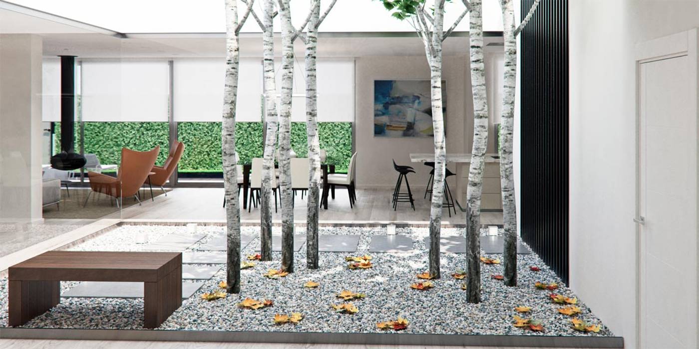 Patio interior con jardín natural Tono Lledó Estudio de Interiorismo en Alicante Jardines de invierno de estilo moderno patio interior,patio con jardin,patio moderno,patio vivienda,patio casa moderna