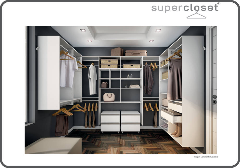 Guarda Roupa Casal Sem Portas Modelo Closet - Superclosets, SuperClosets SuperClosets モダンスタイルの寝室 MDF ワードローブ＆クローゼット