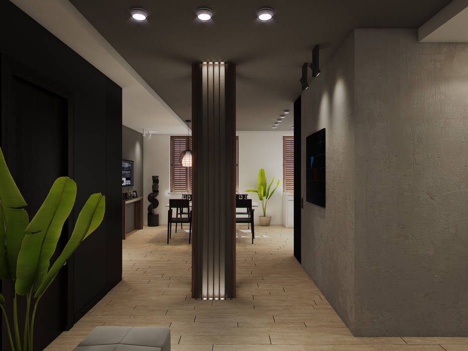 Loft в темных тонах, Wide Design Group Wide Design Group industrial style corridor, hallway & stairs.