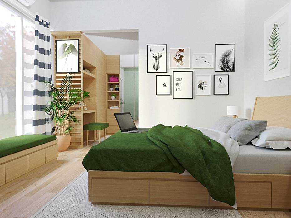 Interior bedroom viku Kamar Tidur Gaya Skandinavia Kayu Lapis