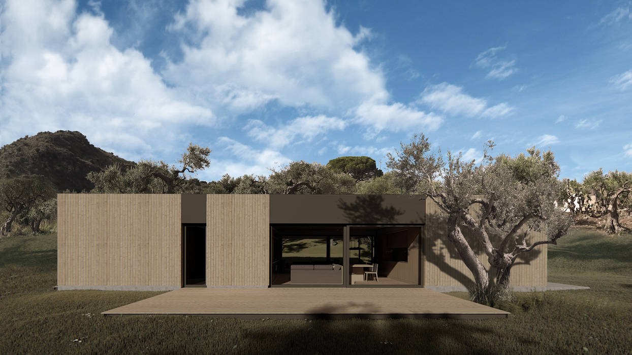 Wooden house ALESSIO LO BELLO ARCHITETTO a Palermo Nhà gỗ Gỗ Wood effect building envelope, Sicilian villa, Italian design, country house, wooden house