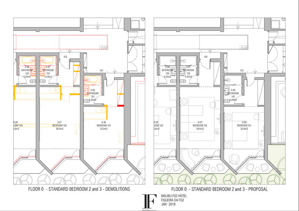 Projecto de Reabilitação de Hotel Figueira da Foz, Inêz Fino Interiors, LDA Inêz Fino Interiors, LDA 商业空间 飯店