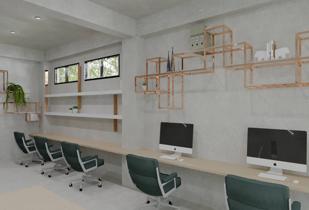 Staff Area- 2nd Floor TIES Design & Build Ruang Studi/Kantor Gaya Industrial