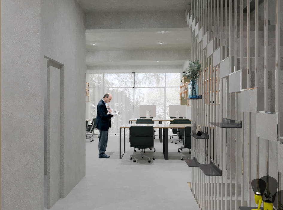 Staff Area- 2nd Floor TIES Design & Build Ruang Studi/Kantor Gaya Industrial