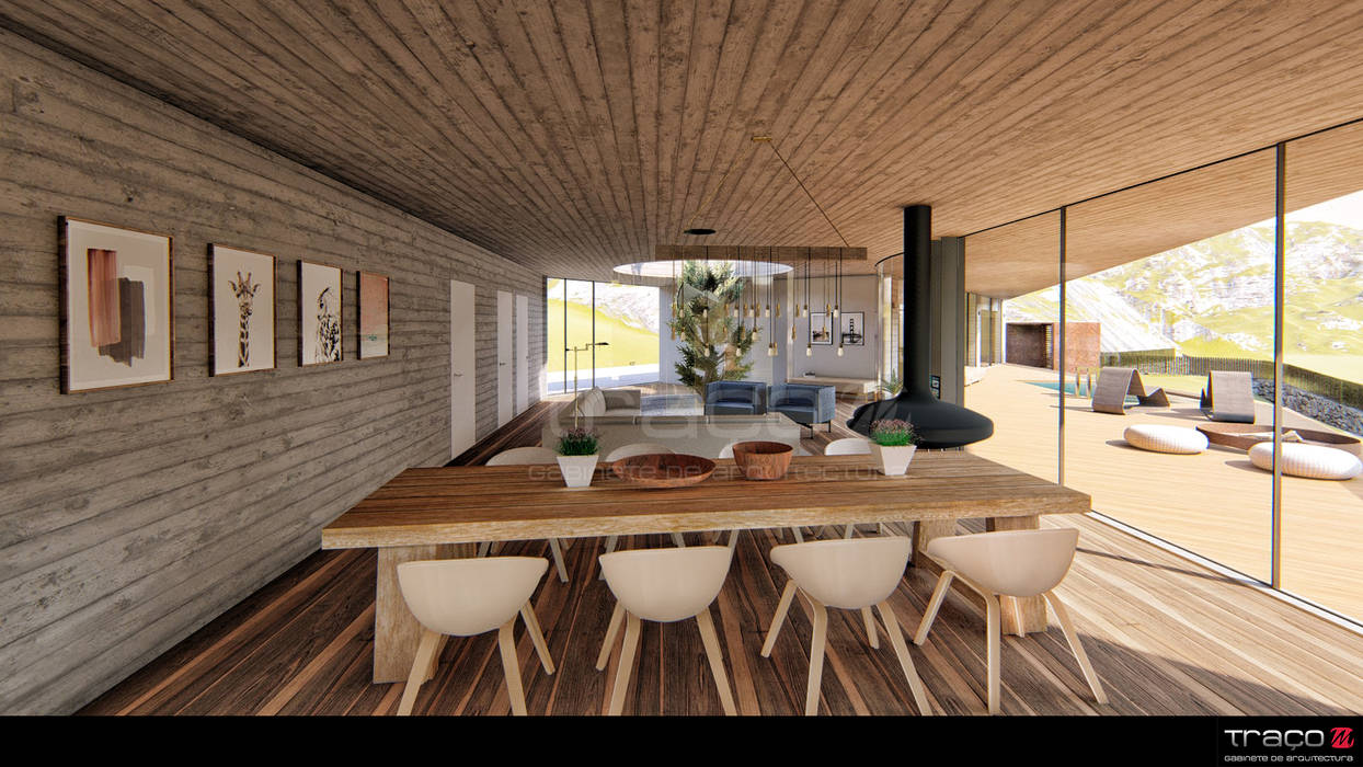 Casa "HCS", Traço M - Arquitectura Traço M - Arquitectura Salas de jantar escandinavas Madeira Acabamento em madeira