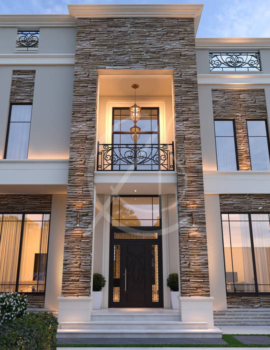 homify Villas modern house,modern villa,luxury house,classic house,main entrance,stone cladding