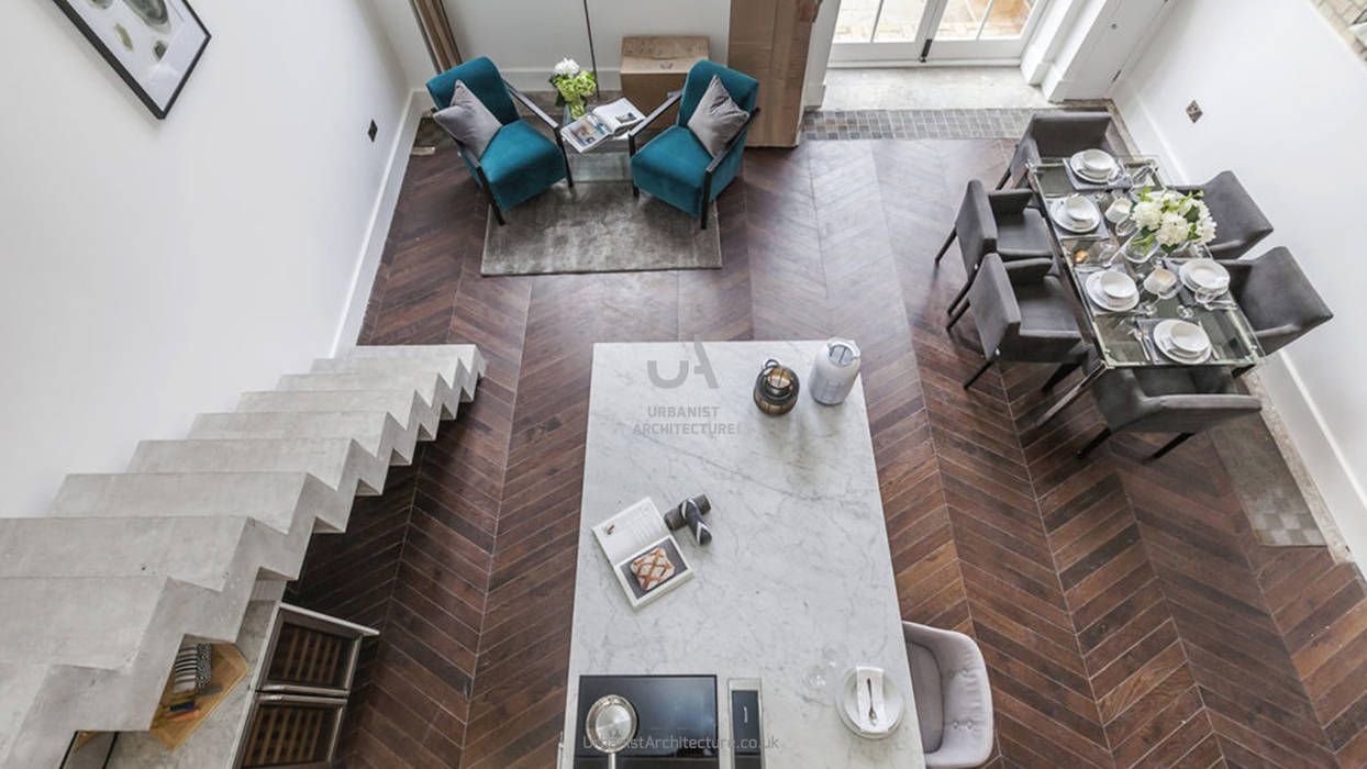 Open-plan living area Urbanist Architecture Living room Wood Wood effect open plan,living room,modern,mezzanine floor,apartment