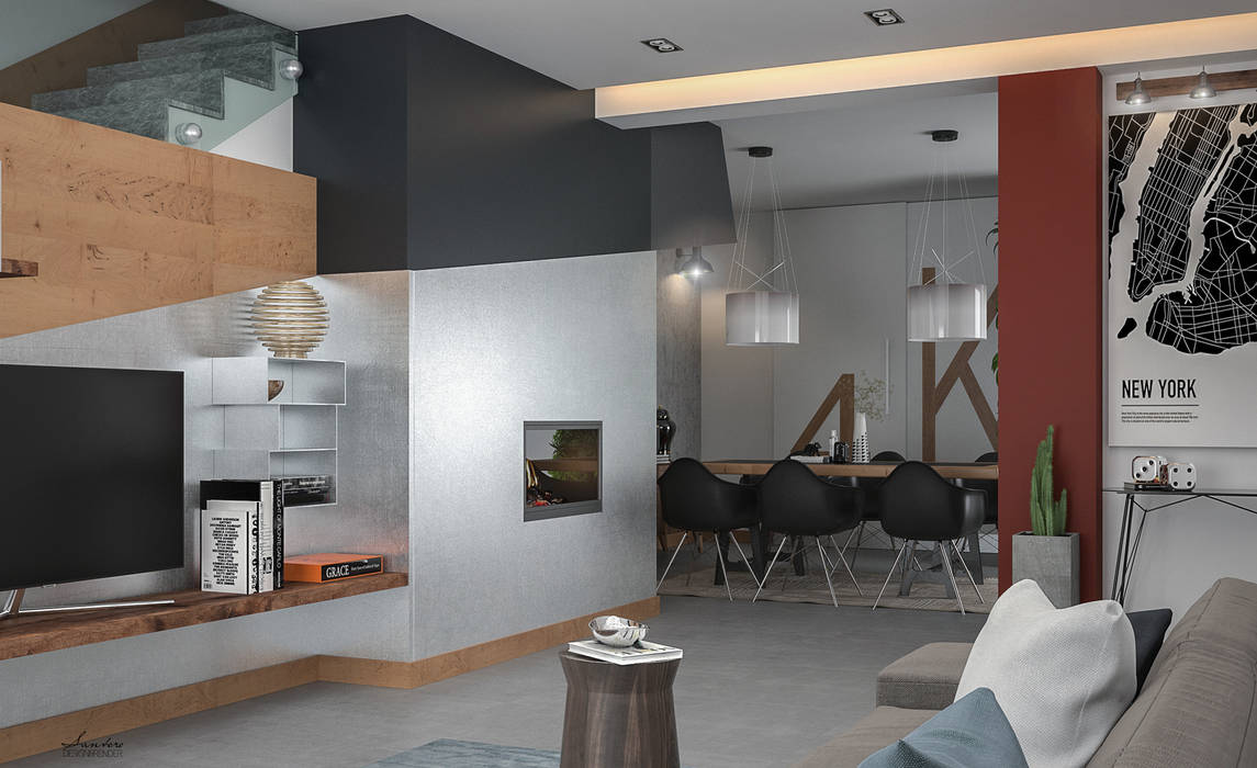 Design & Render Zona Living e Sala da Pranzo, Santoro Design Render Santoro Design Render 인더스트리얼 거실