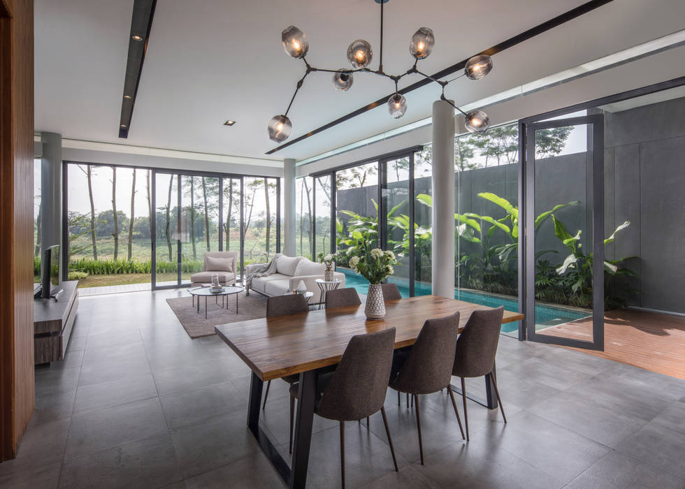 Living and Dining Room Rakta Studio Ruang Keluarga Modern