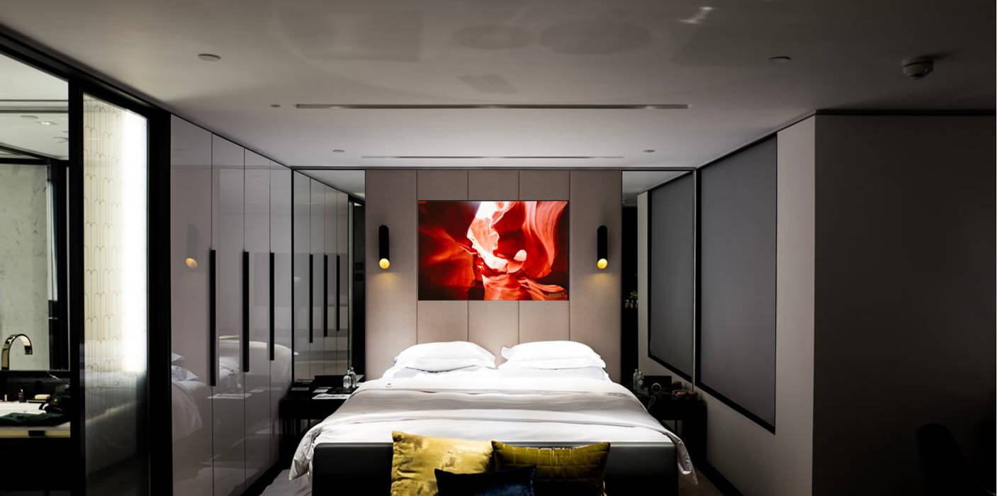 slaapkamer verwarming, Heat Art - infrarood verwarming Heat Art - infrarood verwarming Nowoczesna sypialnia Szkło