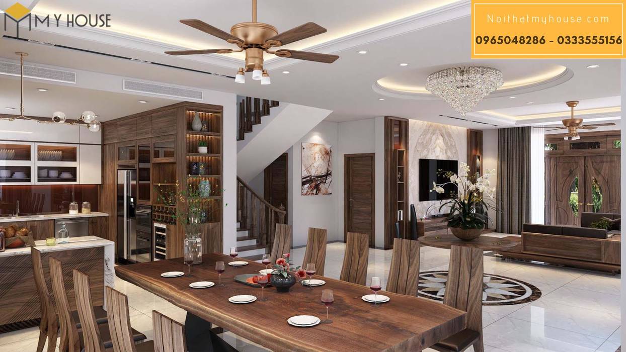 Mẫu thiết kế biệt thự gỗ óc chó, Nội Thất My House Nội Thất My House Modern dining room Sandstone