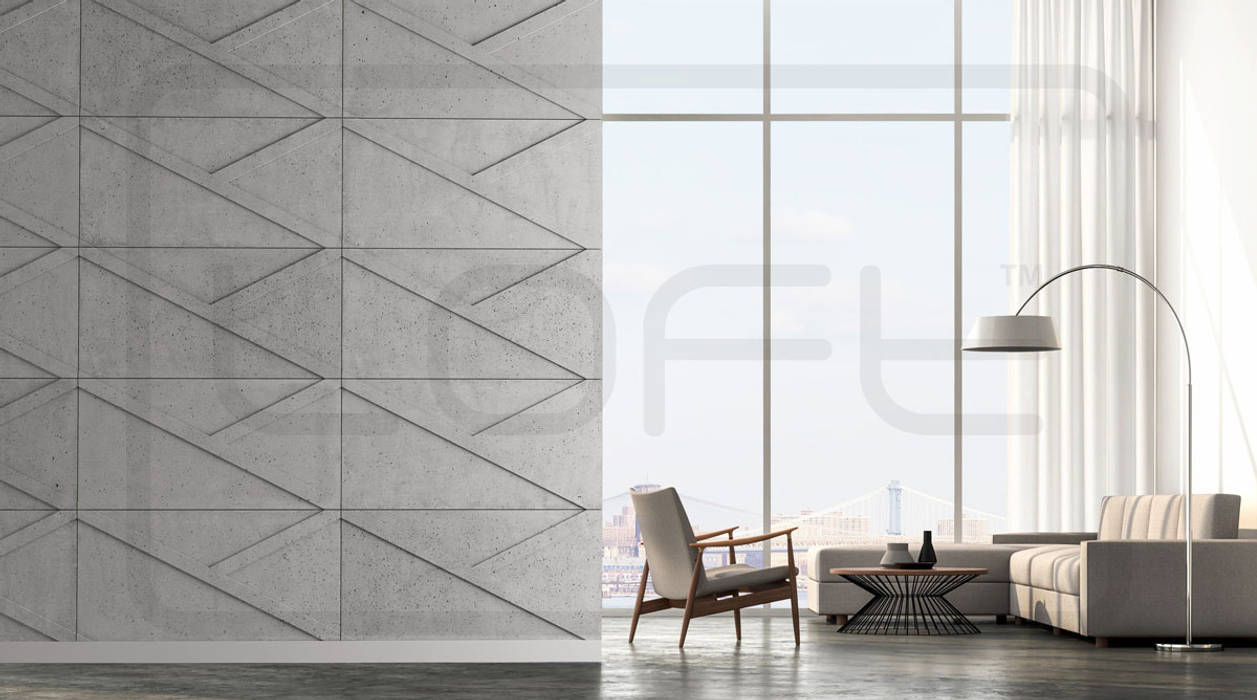 GEO CONCRETE - 3D Wandverkleidung aus architektonischem Beton, Loft Design System Deutschland - Wandpaneele aus Bayern Loft Design System Deutschland - Wandpaneele aus Bayern Living room Concrete