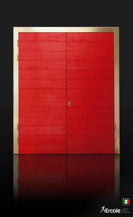 Porta a due battenti in legno, lato interno Ercole Srl Porte d’ingresso Legno Effetto legno porta,legno,ingresso,ercole,rosso,sicurezza,porte blindate,lusso