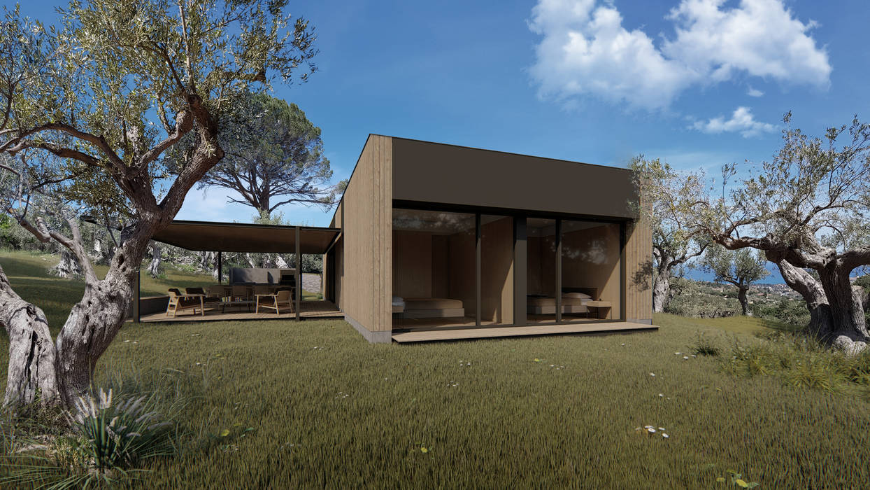 WOODEN HOUSE G|C – SICILY, ALESSIO LO BELLO ARCHITETTO a Palermo ALESSIO LO BELLO ARCHITETTO a Palermo Wooden houses Wood Wood effect wooden house, country house, Sicilian villa, sustainable house