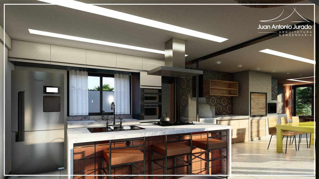 Projeto Residencial em linha retas, Juan Jurado Arquitetura & Engenharia Juan Jurado Arquitetura & Engenharia Kitchen units Marble