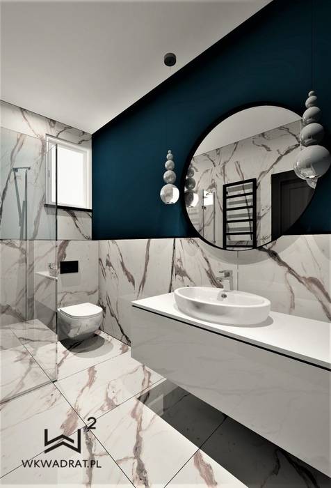 Łazienka gościnna w domie pod Toruniem, Wkwadrat Architekt Wnętrz Toruń Wkwadrat Architekt Wnętrz Toruń Modern style bathrooms Marble