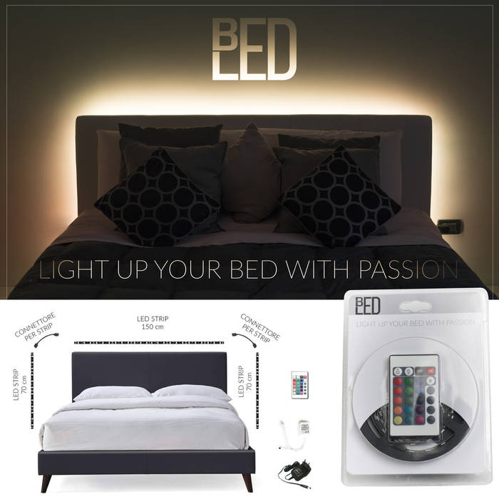 BEDLED - kit striscia led per retroilluminazione testiera del letto, Eleni Lighting Eleni Lighting Phòng ngủ phong cách hiện đại Beds & headboards