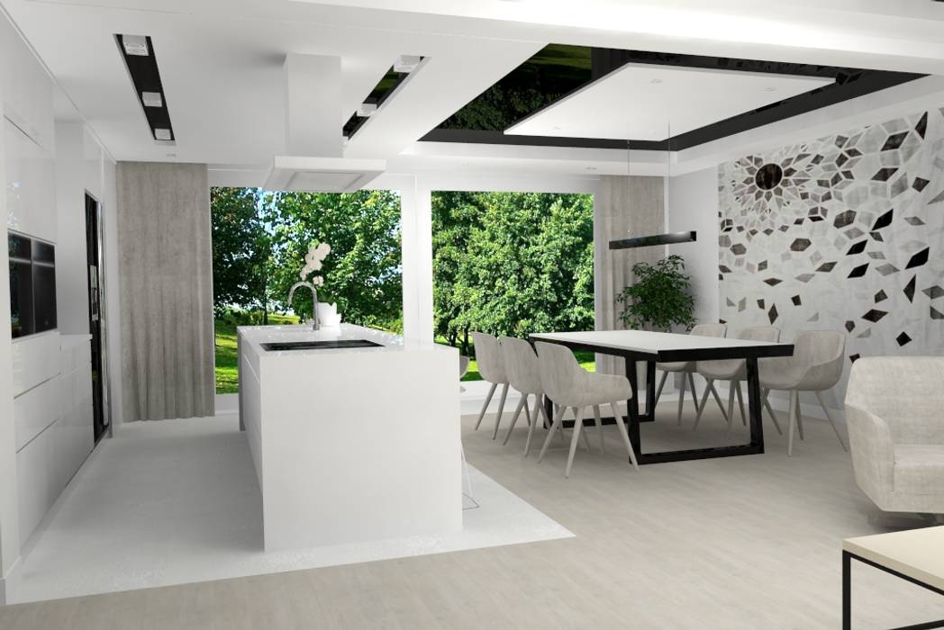 Biel i czerń w roli głównej, Studio Vermilion Anna Cisło Studio Vermilion Anna Cisło Modern Dining Room