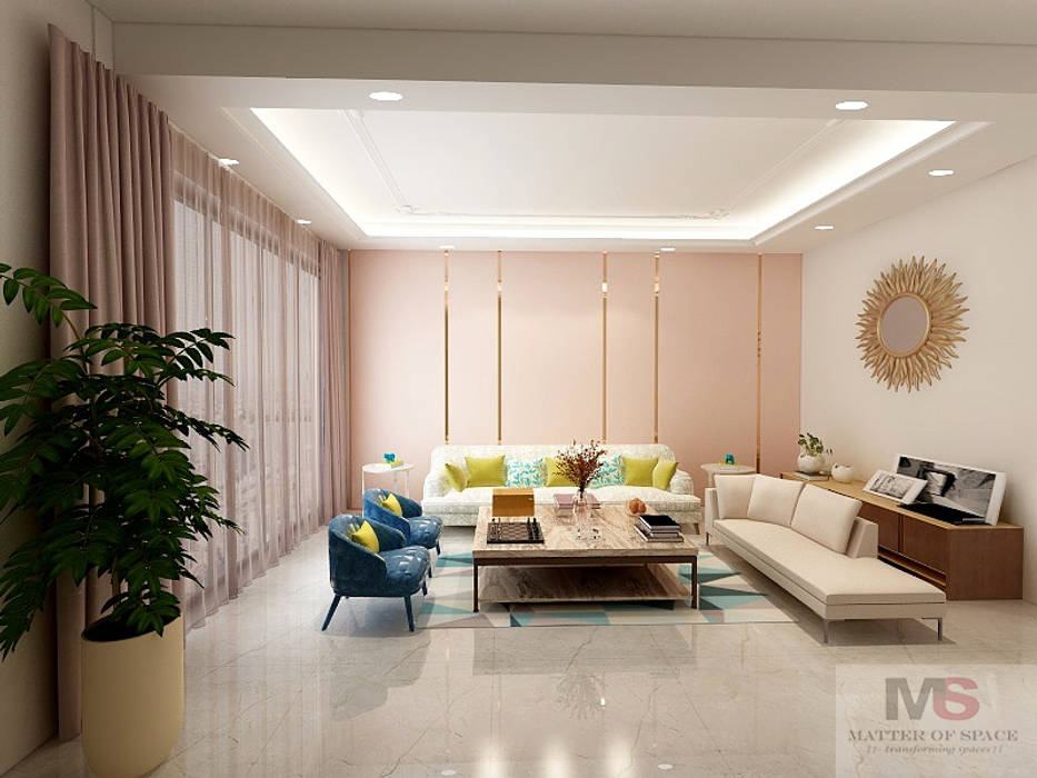 Living +dining area Matter Of Space Pvt Modern living room گلاس