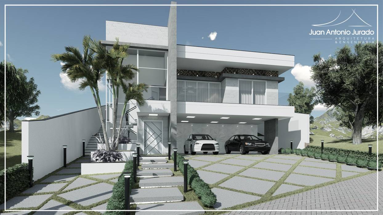 Casa térrea mas com garagem no piso inferior, Juan Jurado Arquitetura & Engenharia Juan Jurado Arquitetura & Engenharia
