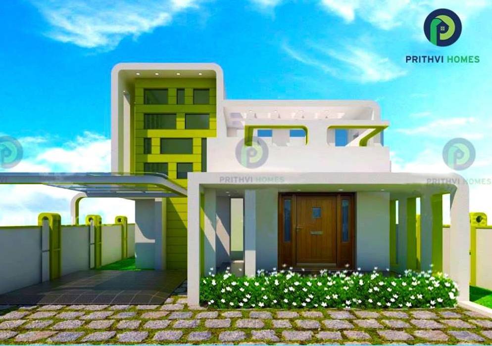 Leading house builders thrissur Prithvi Homes Asian style corridor, hallway & stairs