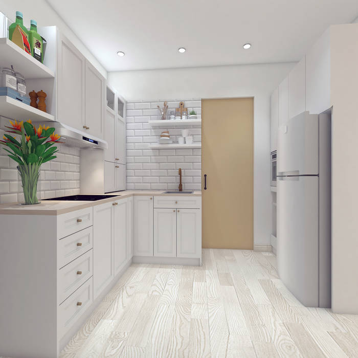 Apartment Puri Mansion , DSL Studio DSL Studio Small kitchens Wood Wood effect