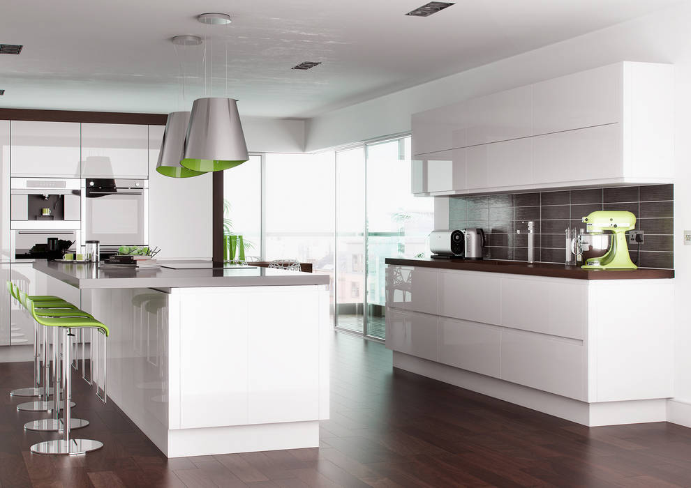 Lucente Gloss White Fitted Kitchens London Metro Wardrobes London Modern style kitchen Cabinets & shelves