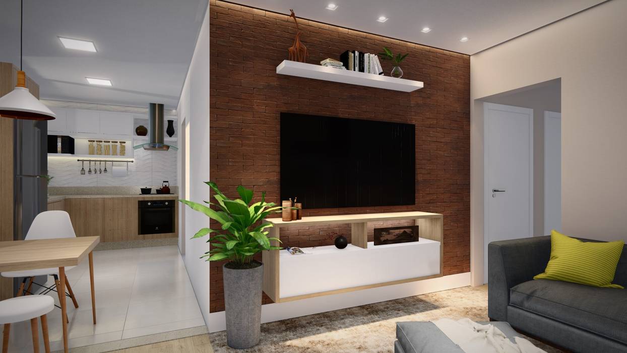 Sala Integrada com Cozinha , Studio MP Interiores Studio MP Interiores Modern Living Room Wood Wood effect