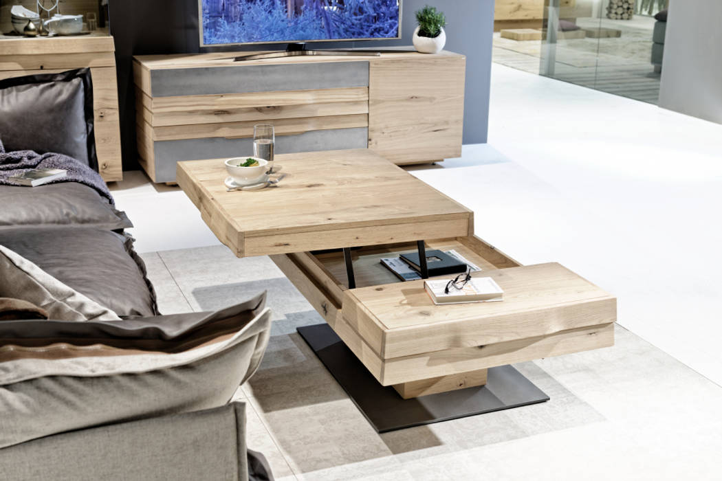 Table basse extensible haut de gamme en chêne massif, design allemand Imagine Outlet Salon moderne Bois Effet bois table basse design,Canapés & tables basses