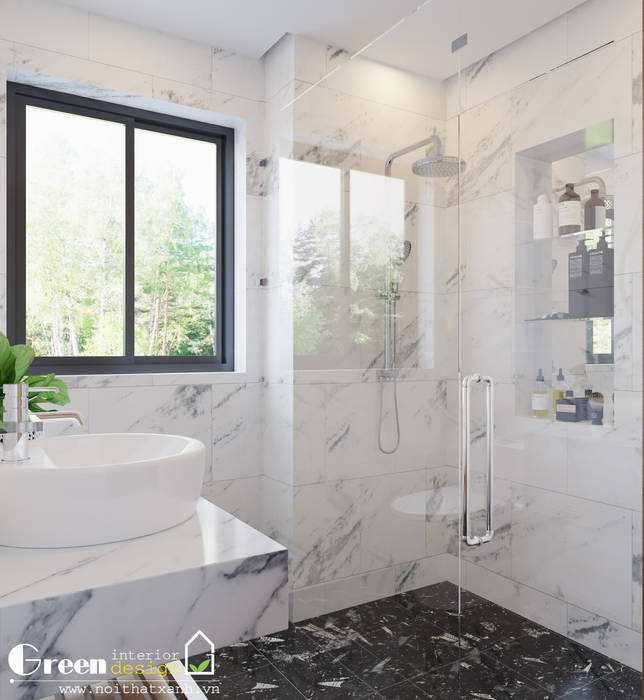 BIỆT THỰ VINHOMES THĂNG LONG : CÓ CĂN NHÀ NẰM NGHE NẮNG MƯA, Green Interior Green Interior Modern style bathrooms