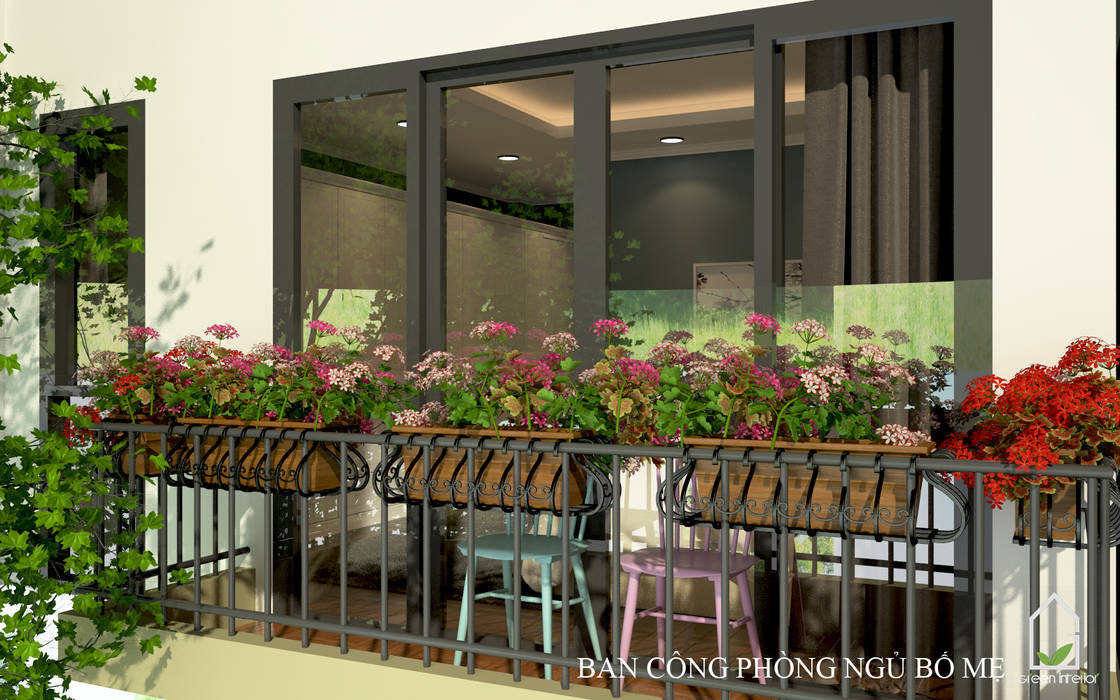BIỆT THỰ TRÀN NGẬP MÀU SẮC TẠI ECOPARK, Green Interior Green Interior Hiên, sân thượng phong cách hiện đại Plants & flowers