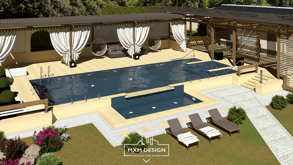 SPA зона отдыха с бассейном объемом 120 м3., MXM Design/Architecture Studiо MXM Design/Architecture Studiо Infinity pool Marble