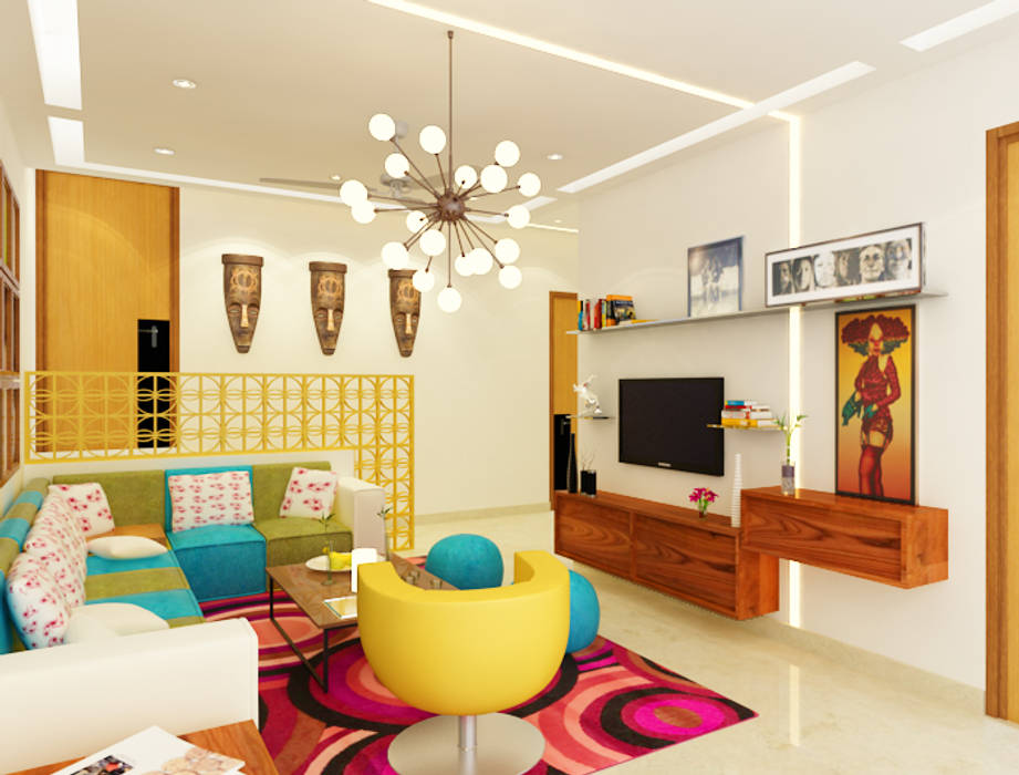 Dheeraj Residence, Meera Bagh, New Delhi, Space Interface Space Interface Eclectic style media room