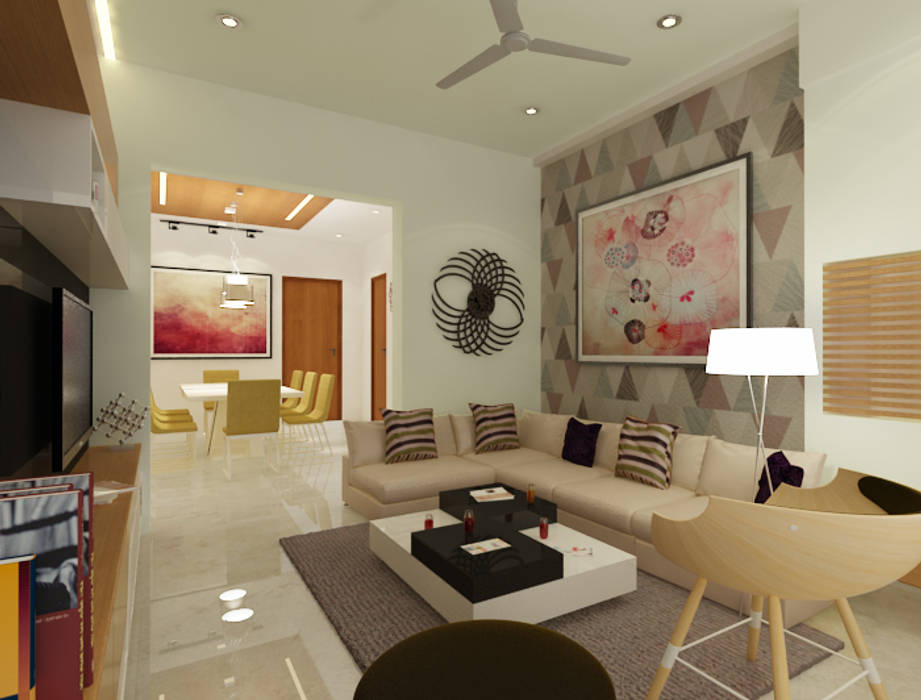Kaushik Residence in Gurugram, Space Interface Space Interface Ruang Keluarga Modern